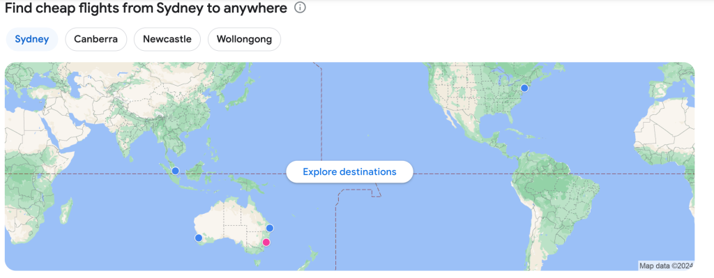 Google Flights destination map feature 
